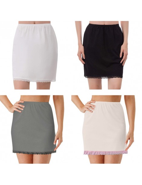 Skirts Women Elastic Waist Half Slip Petticoat Skirts Underskirt Lady Crinoline Milk Silk White Lace Commuter Office Ladies S...