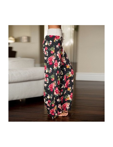 Pants & Capris 2019 Women's Pants Loose Floral Print Drawstring Casual Wide Leg Pants Female Summer Trousers Long Sweatpants ...