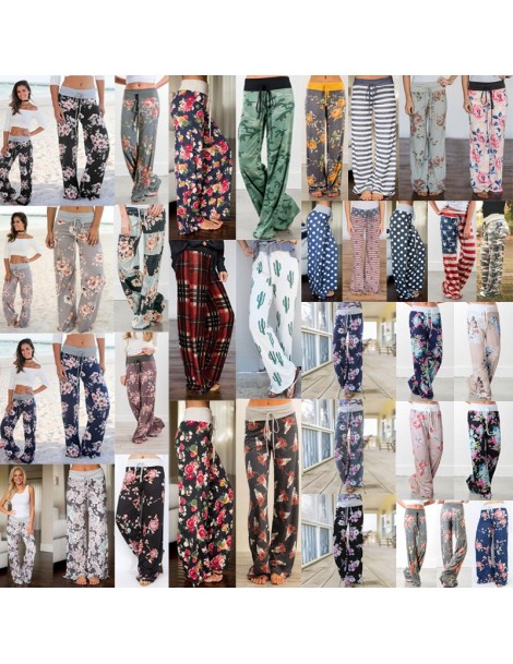 Pants & Capris 2019 Women's Pants Loose Floral Print Drawstring Casual Wide Leg Pants Female Summer Trousers Long Sweatpants ...