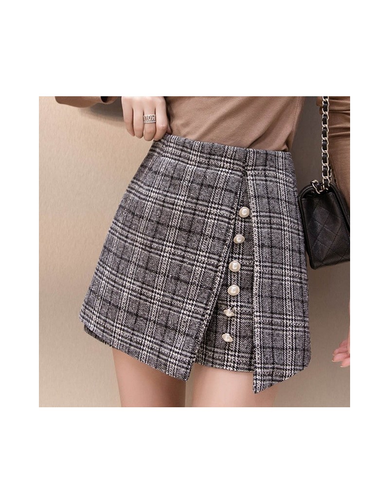 Shorts 2019 winter Woolen shorts women high waist Button plaid skirt shorts harajuku irregular ladies shorts plus size short ...