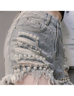 Shorts women girls lady Summer New Heavy-duty Pearl Nail Pearl Grinding Hollow High-waist Slim Jeans Shorts Female clothing -...