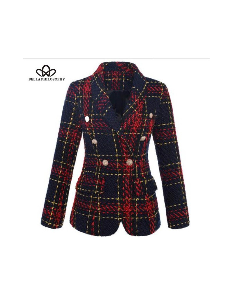 Autumn Double Breasted Long Sleeves Short Coat Plaid Tweed Outwear Office Lady Coat - Gold - 413068687123
