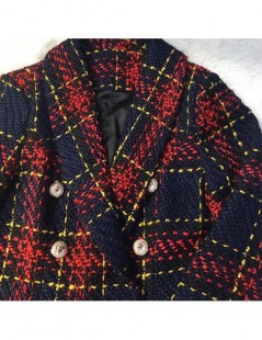 Blazers Autumn Double Breasted Long Sleeves Short Coat Plaid Tweed Outwear Office Lady Coat - Gold - 413068687123 $40.57