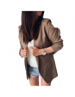 Blazers New Office Lady Open Front Solid Color Long Sleeve Lapel Blazer Suit Jacket Coat - Dark Khaki - 4J4169138131-2 $8.48