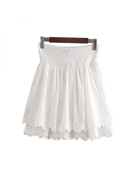 Skirts women elegant embroidery mini skirt hollow out eyelet elastic high waist white black female stylish skirts BA715 - whi...