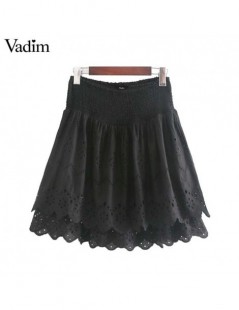 Skirts women elegant embroidery mini skirt hollow out eyelet elastic high waist white black female stylish skirts BA715 - whi...