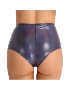Shorts Women Shiny Metallic Booty Shorts Patent Leather Back Zipper High Waisted Brief Style Bottoms Dance Raves Shorts Women...
