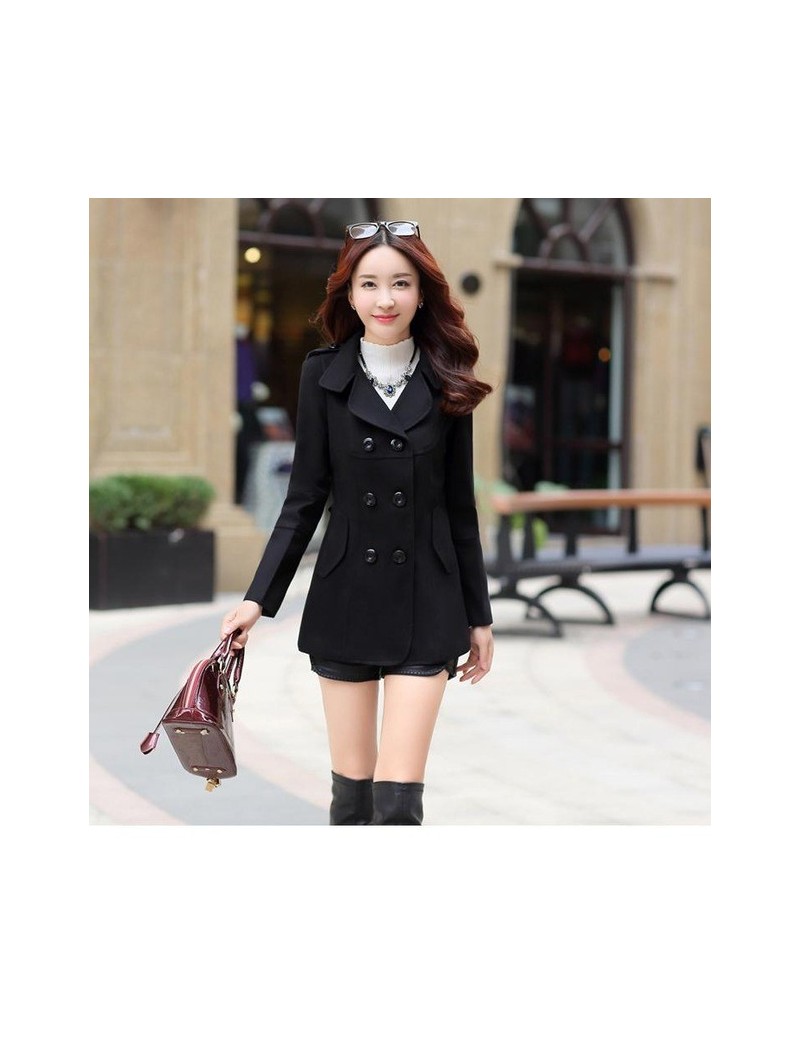 Wool & Blends Autumn Winter Woolen Short Coat Women Slim Double Breasted Wool Blend Warm Female Plus Size Overcoat - Black - ...