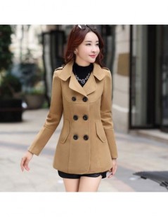 Wool & Blends Autumn Winter Woolen Short Coat Women Slim Double Breasted Wool Blend Warm Female Plus Size Overcoat - Black - ...