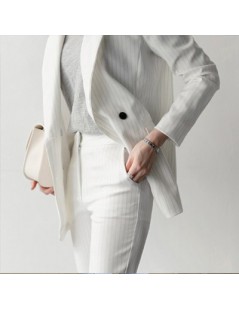 Women's Sets Double Breasted Striped Blazer Jacket & Zipper Pant Work Pants Suits 2 Piece Sets Office Lady Suits Women Outfit...