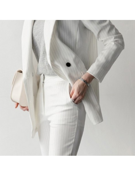 Women's Sets Double Breasted Striped Blazer Jacket & Zipper Pant Work Pants Suits 2 Piece Sets Office Lady Suits Women Outfit...