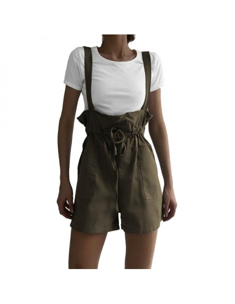 Rompers Women Strap Lace Up Short Jumpsuit 2019 Summer High Waist Pocket Playsuits Casual Loose Solid Overalls Playsuit Femme...