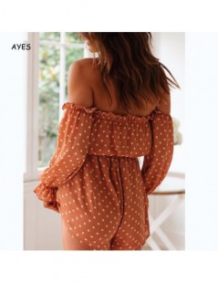 Rompers 2019 Lace Up Jumpsuits Summer Short Bohemian Jumpsuits Women Off Shoulder Sexy Rompers Polka Dot Long Sleeve Jumpsuit...