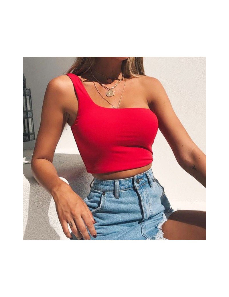 New Sexy One Shoulder Summer Tops Strapless Tank Top 2019 Women Bustier Crop  Top Sleeveless Backless Casual Short Party Camis W2 - Red - 4F3064463683-2