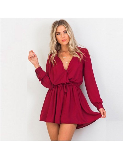 Rompers bodysuit Women Summer Holiday Sexy V-neck Long Sleeve Chiffon Playsuit Ladies Jumpsuit overalls new 2019 M4 - RD - 32...