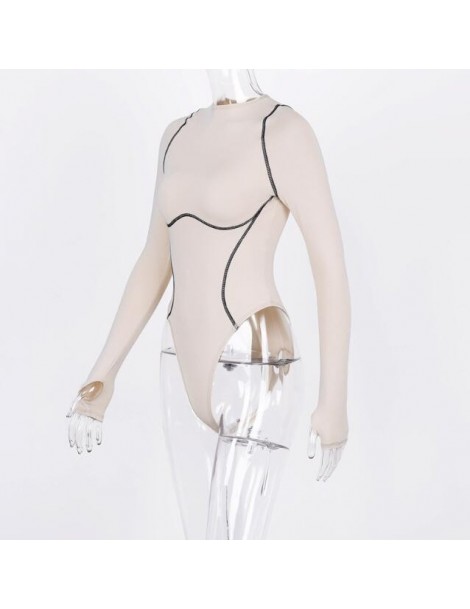 Bodysuits New women's round neck long sleeve jumpsuit - apricot - 53111229697980 $15.19