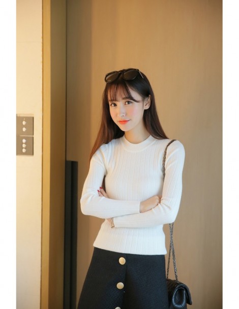 Pullovers 2019 spring Women ladies long sleeve o neck slim fitting knitted short sweater top femme korean pull tight shirts -...