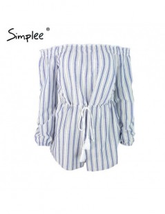 Rompers Sexy off shoulder blue striped women jumpsuit romper Summer style beach short playsuit Casual macacao lining overalls...