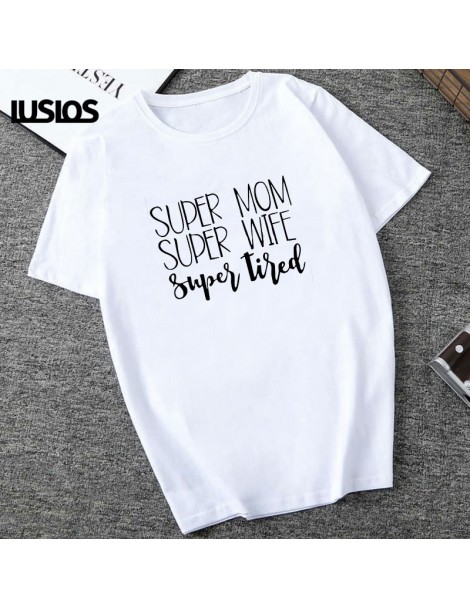T-Shirts Super Mom Super Wife Super Tired Female T Shirt Women Summer Short Sleeve Letter Print Plus Size T-shirts 2019 - XMT...