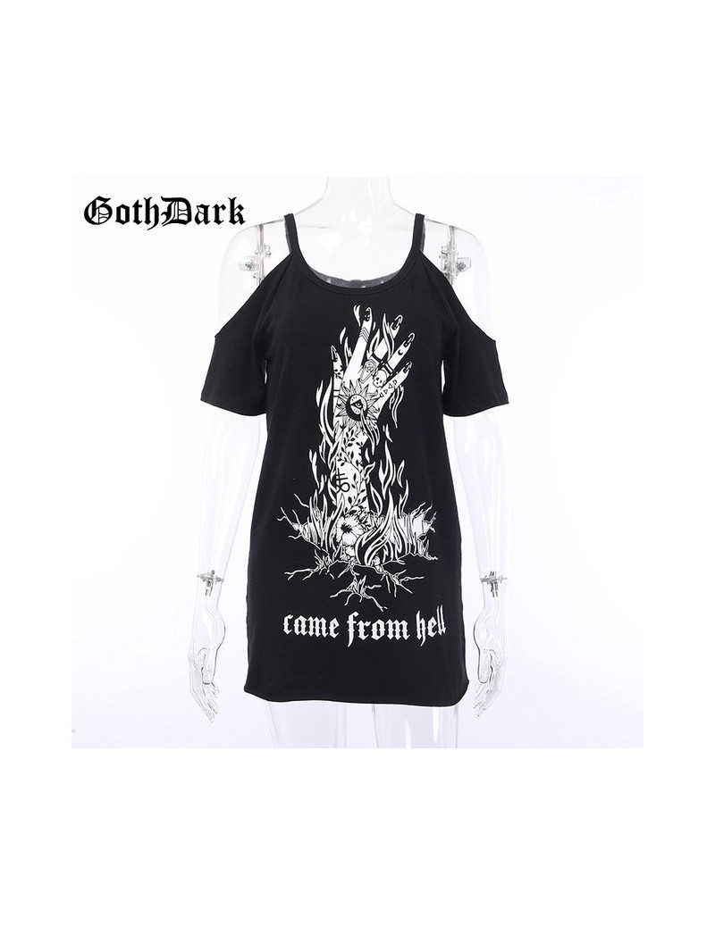Grunge Punk Gothic Summer T-shirts Harajunku Strap Backless Vintage Aesthetic Female Long T-shirts Fashion Black Print - bla...