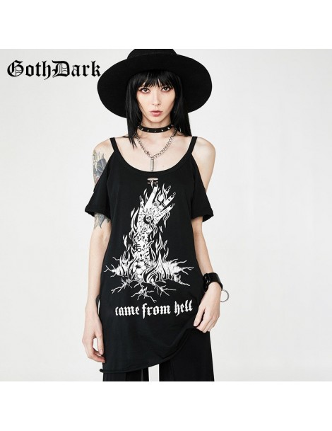 T-Shirts Grunge Punk Gothic Summer T-shirts Harajunku Strap Backless Vintage Aesthetic Female Long T-shirts Fashion Black Pri...