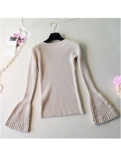 Pullovers slash neck Autumn Winter Pullovers Sweater Women pearl thick sweater knit sweater flare long sleeve Basic Sweater J...