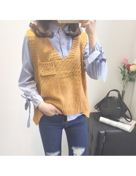 Vests V-Neck Sweater Sleeveless Vest women 2019 New withe Pokcet Irregularity knitted Sweaters Office Lady Loose fashion vest...