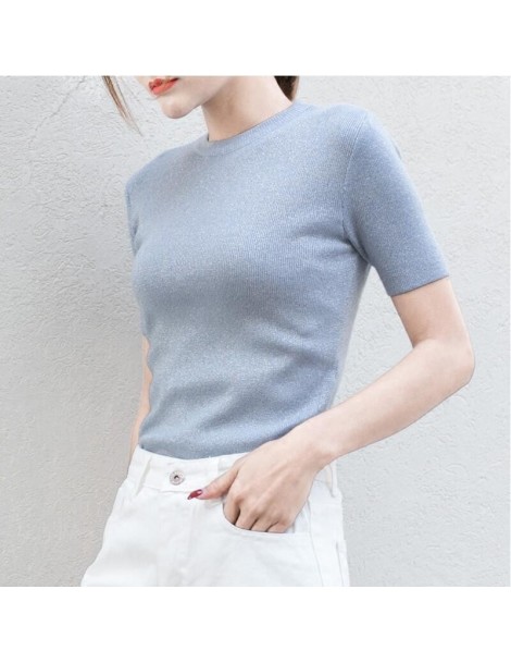Pullovers 2019 Spring Summer Knitted sweater shirt women sweaters and pullover Short sleeve Knitting Sweater Tops - white gra...