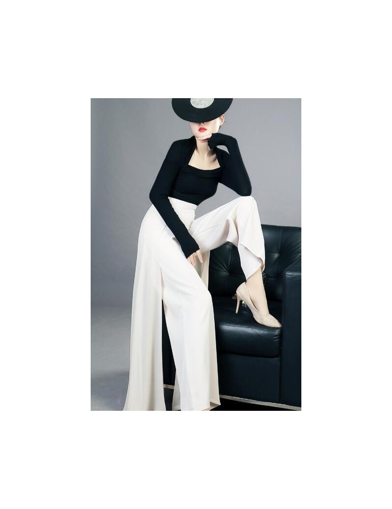 Elegant women summer Wide leg pants elastic high waist split chiffon trousers Casual streetwear fashion female palazzo PA003...