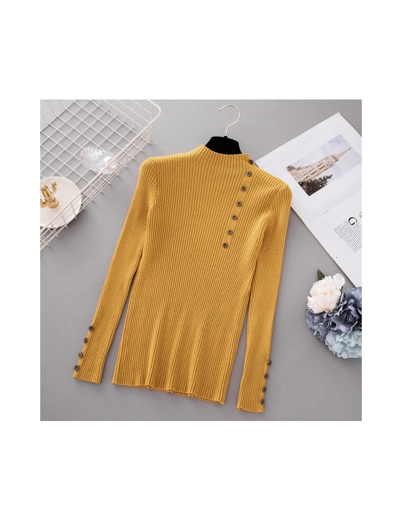New Fashion Button Turtleneck Sweater Women Spring Autumn Solid Knitted Pullover Women Slim Soft Jumper Sweater Female Knit ...