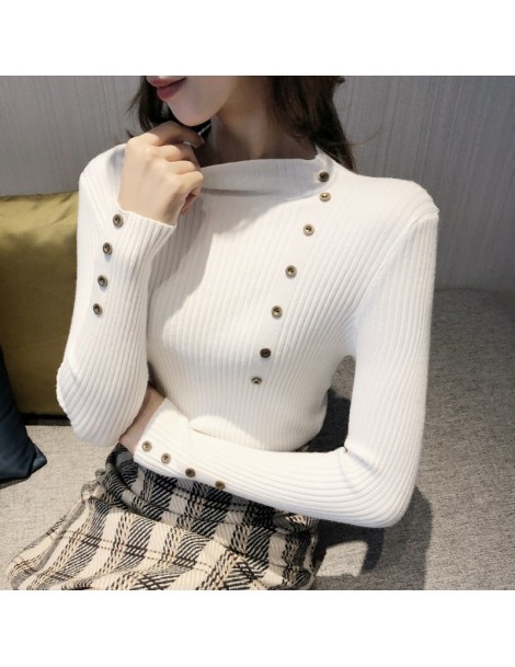 Pullovers New Fashion Button Turtleneck Sweater Women Spring Autumn Solid Knitted Pullover Women Slim Soft Jumper Sweater Fem...
