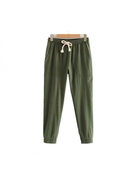 Pants & Capris women solid ankle length cargo pants drawstring tie elastic waist pockets female casual vintage chic trousers ...