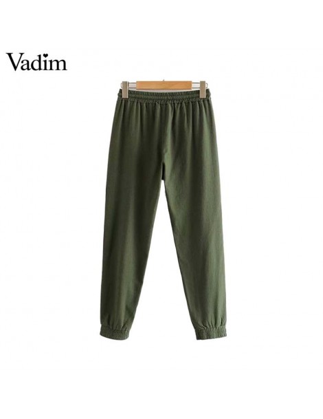 Pants & Capris women solid ankle length cargo pants drawstring tie elastic waist pockets female casual vintage chic trousers ...