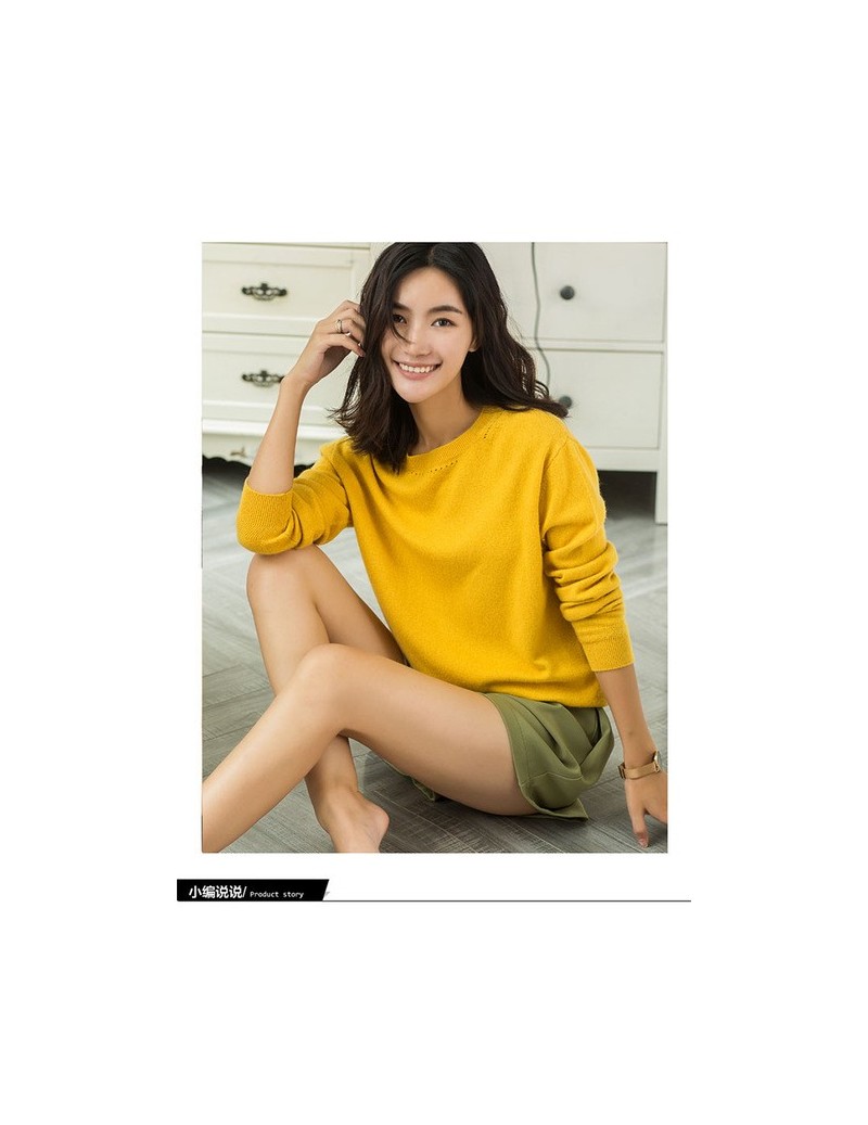 18 new women o-neck cashmere sweater autumn winter solid color slim pullover knit bottoming shirt round - yellow - 4O3026563...