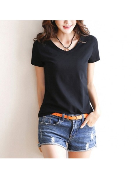 T-Shirts Womens Milk Fiber Basic T-Shirt Summer Short Sleeve V-Neck Tops Solid Color Slim - Black - 4G3028972800-1 $8.96