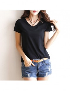 T-Shirts Womens Milk Fiber Basic T-Shirt Summer Short Sleeve V-Neck Tops Solid Color Slim - Black - 4G3028972800-1 $8.96
