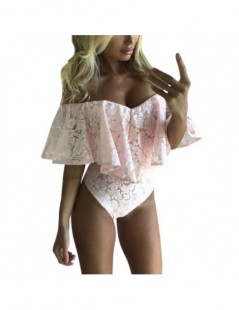 Rompers New Arrival Women Ruffles Lace Bodysuit Summer Jumpsuits Rompers Off Shoulder Slash Neck Body Sexy Bodysuits - Pink -...