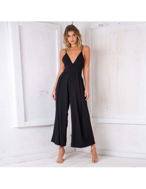 Jumpsuits Deep V Neck Sexy Jumpsuit Women Backless Bow Female Strap Overalls Sleeveless Casual Jumpsuits Long Wide Leg Pants ...