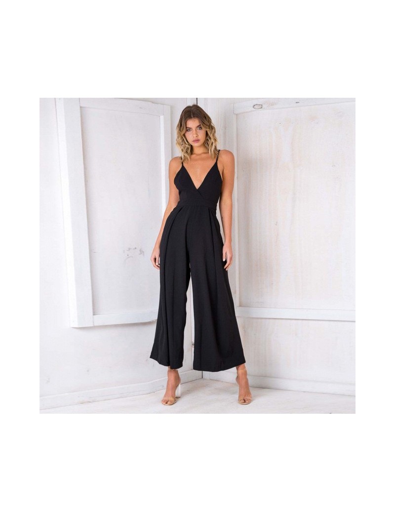 Deep V Neck Sexy Jumpsuit Women Backless Bow Female Strap Overalls Sleeveless Casual Jumpsuits Long Wide Leg Pants DROPSHIPP...