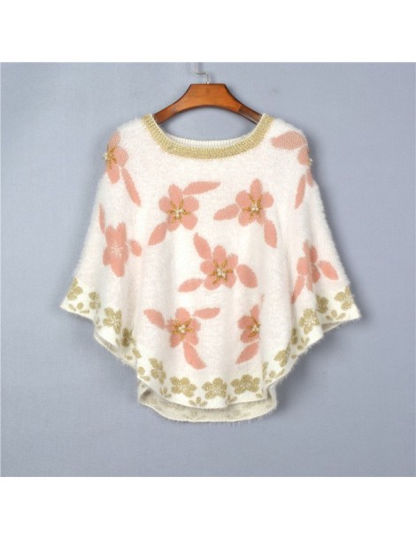Cloak New fashion loosen autumn winter women sweater batwing sleeve printed peal flower women cloak sweater - Pink - 49303390...