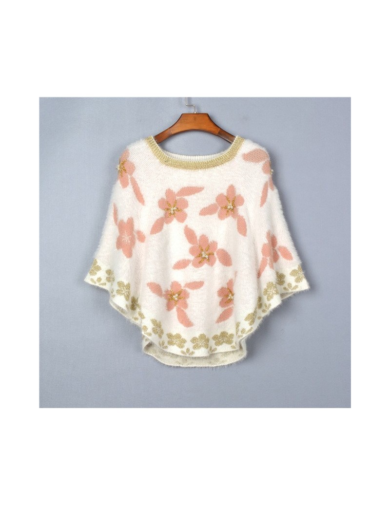 New fashion loosen autumn winter women sweater batwing sleeve printed peal flower women cloak sweater - Pink - 493033900562-3