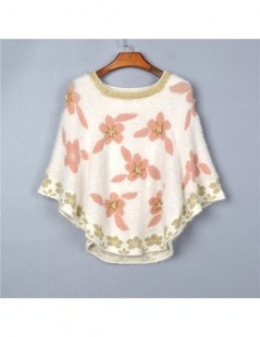 Cloak New fashion loosen autumn winter women sweater batwing sleeve printed peal flower women cloak sweater - Pink - 49303390...