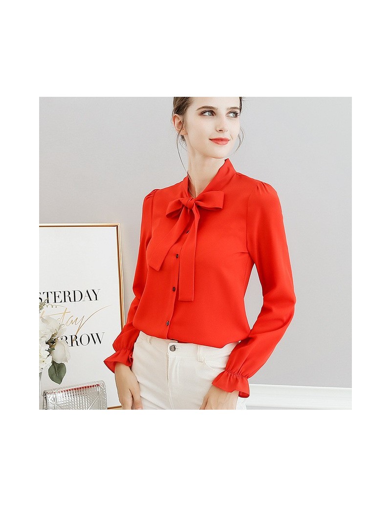 White Red Blue Women Shirts 2019 Spring Summer Blouse New Sweet Fashion Plus Size Women's Casual Slim Long Sleeve Shirt Bow ...