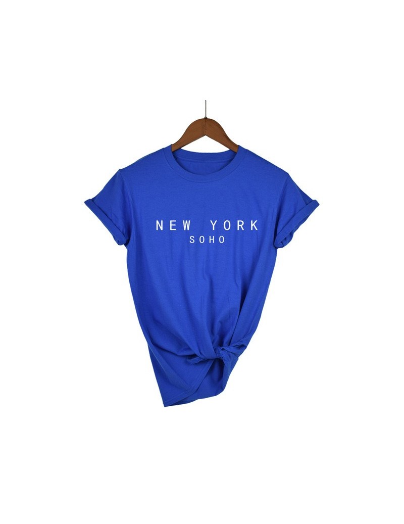 New York Soho Letter Women tshirts Cotton Casual Funny T Shirt For Lady Top Tee Hipster Black White Gray Drop Ship - Blue-W ...
