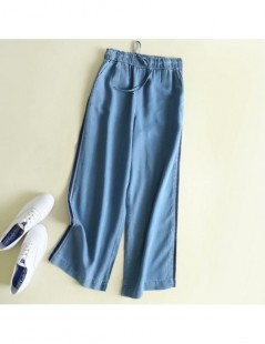 Jeans side stripe high waist tecel jeans pants loose straight pants blue soft Jeans elastic waist casual summer pants trouser...