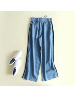 Jeans side stripe high waist tecel jeans pants loose straight pants blue soft Jeans elastic waist casual summer pants trouser...