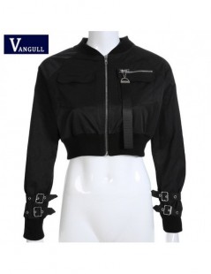 Jackets Ribbon Zipper Pocket Khaki Jackets Women 2019 New Spring Autumn Front Stand Collar Long Sleeve Crop bomber Jackets - ...