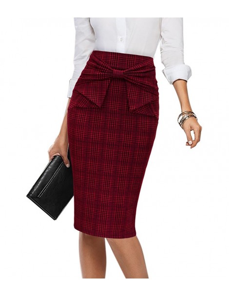 Skirts Womens Elegant Pleated Bow High Waist Slim Wear To Work Office Business Party Cocktail Fitted Bodycon Pencil Skirt 865...