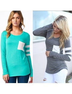 T-Shirts Women's Fashion Long Sleeve Shirt Casual Striped Loose Cotton Tops T-shirt - Gray - 4W3816711177-3 $9.29