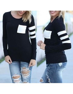 T-Shirts Women's Fashion Long Sleeve Shirt Casual Striped Loose Cotton Tops T-shirt - Gray - 4W3816711177-3 $9.29